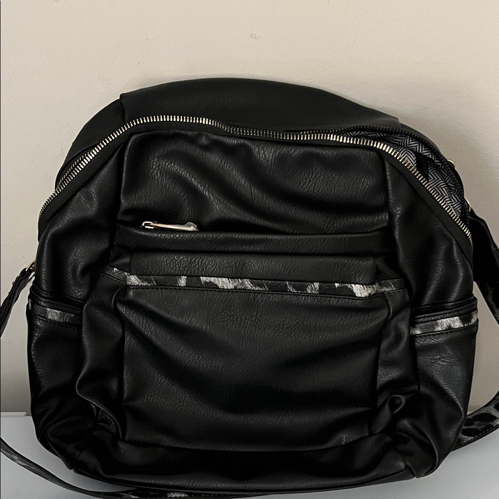 New Black and leopard Vegan Leather Backpack/Purse! With removable strap!